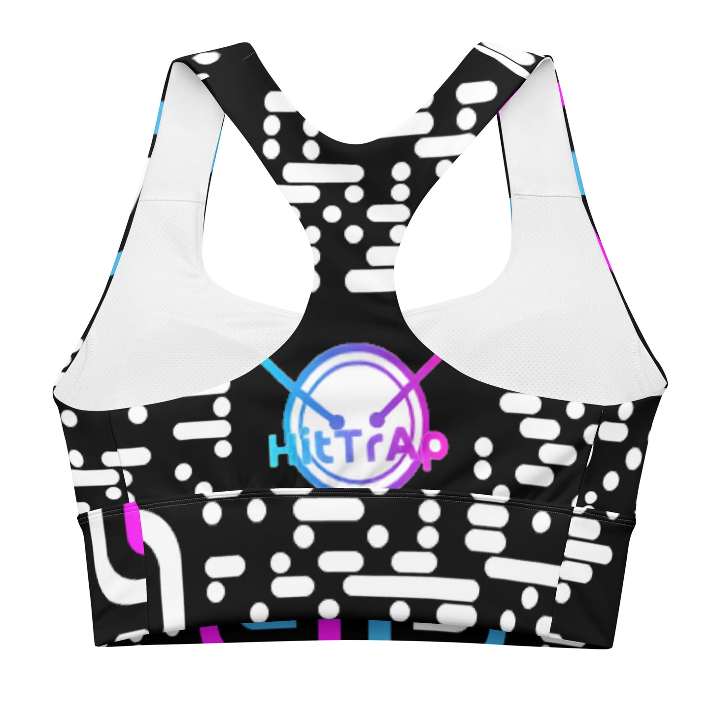 Longline sports bra (Black, White QR)