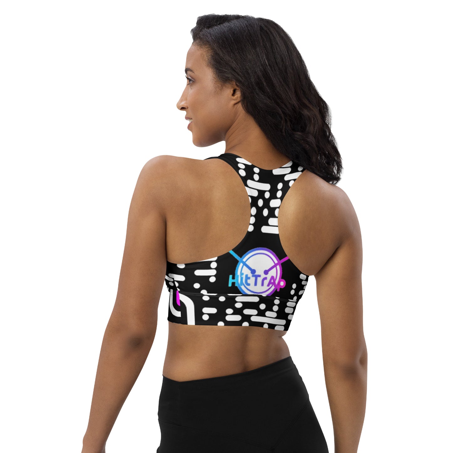 Longline sports bra (Black, White QR)