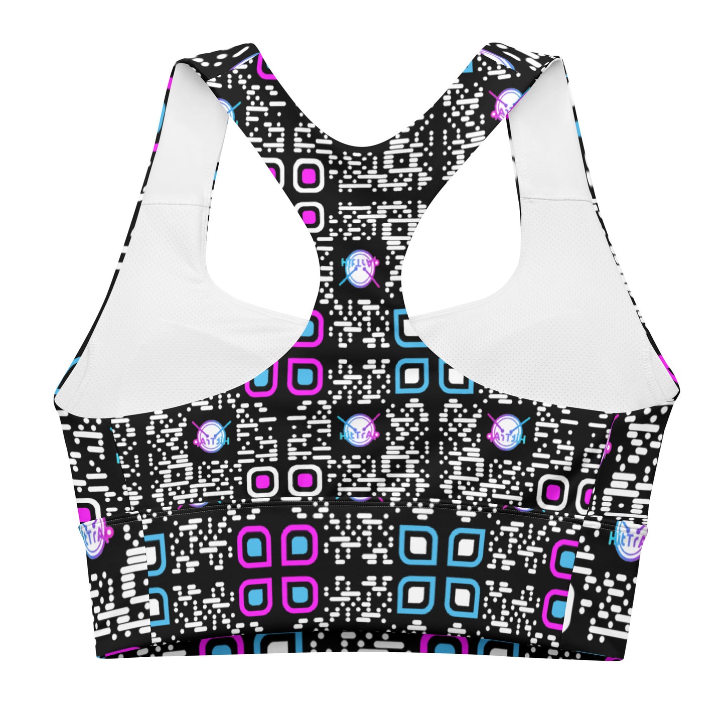 Longline sports bra (Black, White QR)