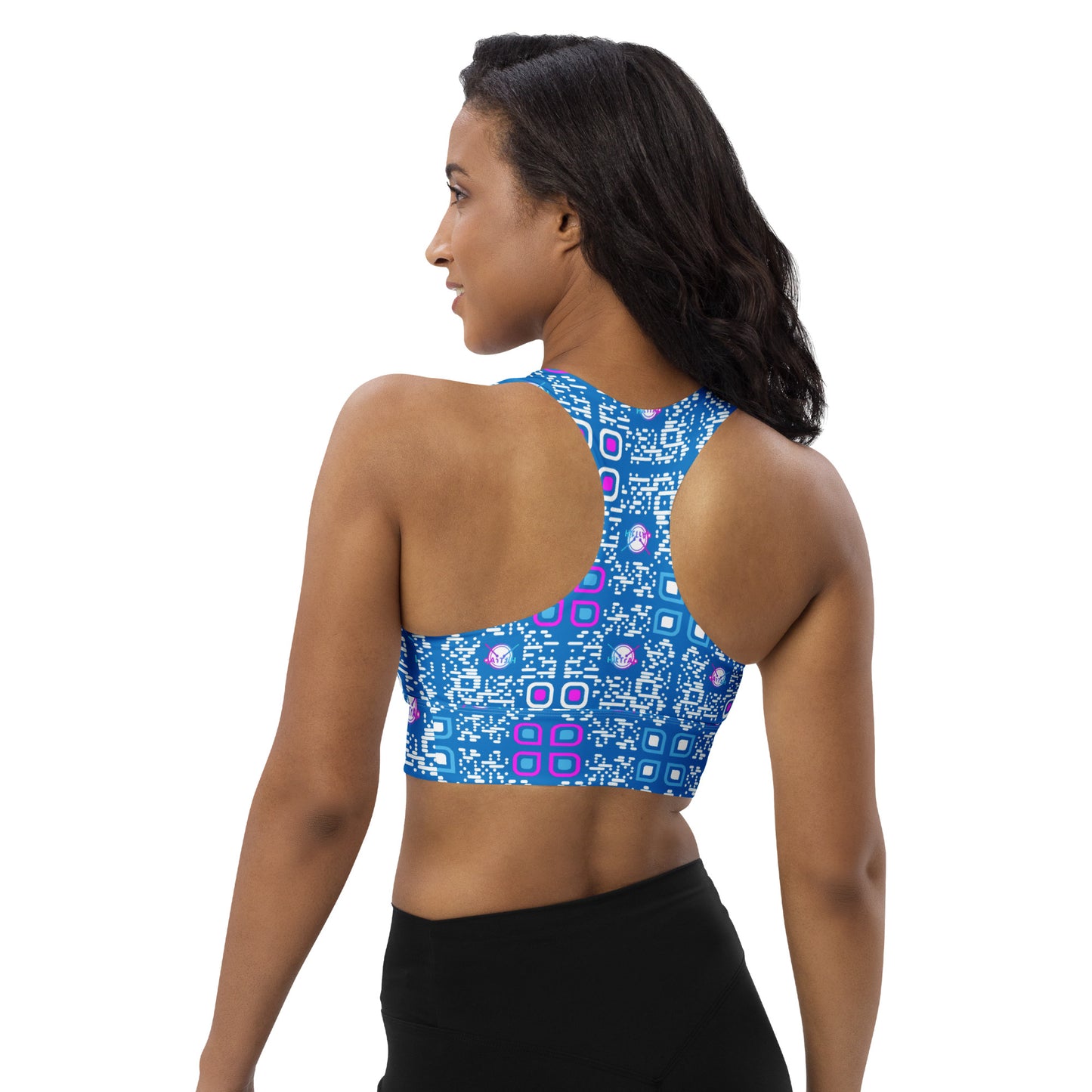Longline sports bra (Aqua, White QR)