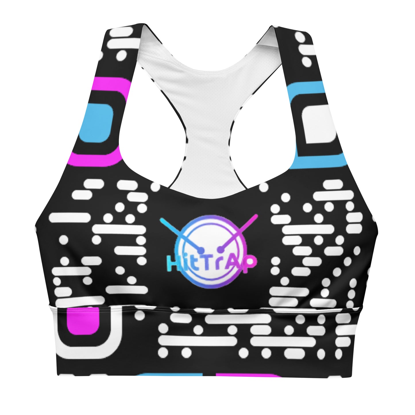Longline sports bra (Black, White QR)