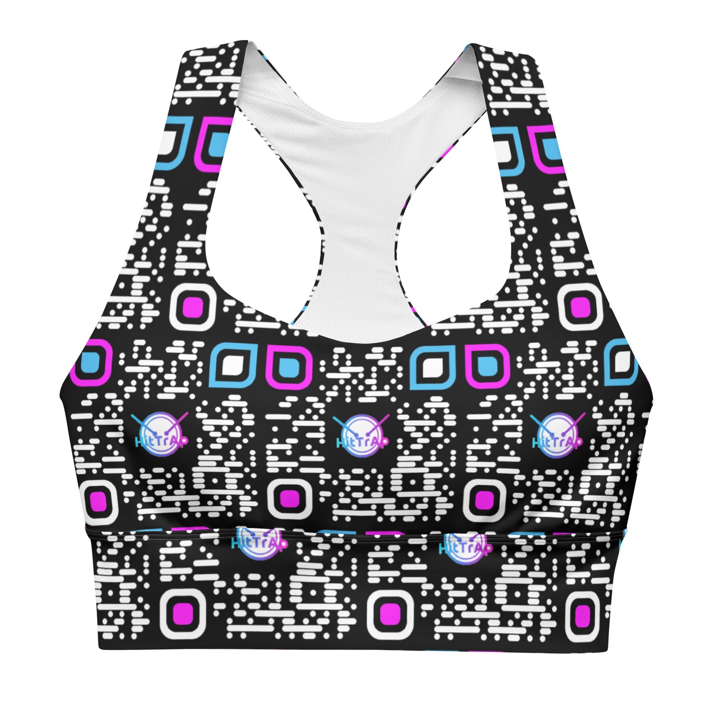 Longline sports bra (Black, White QR)