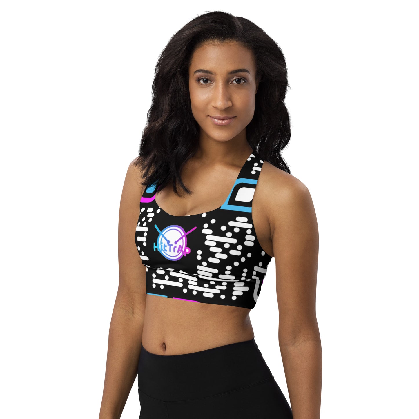 Longline sports bra (Black, White QR)