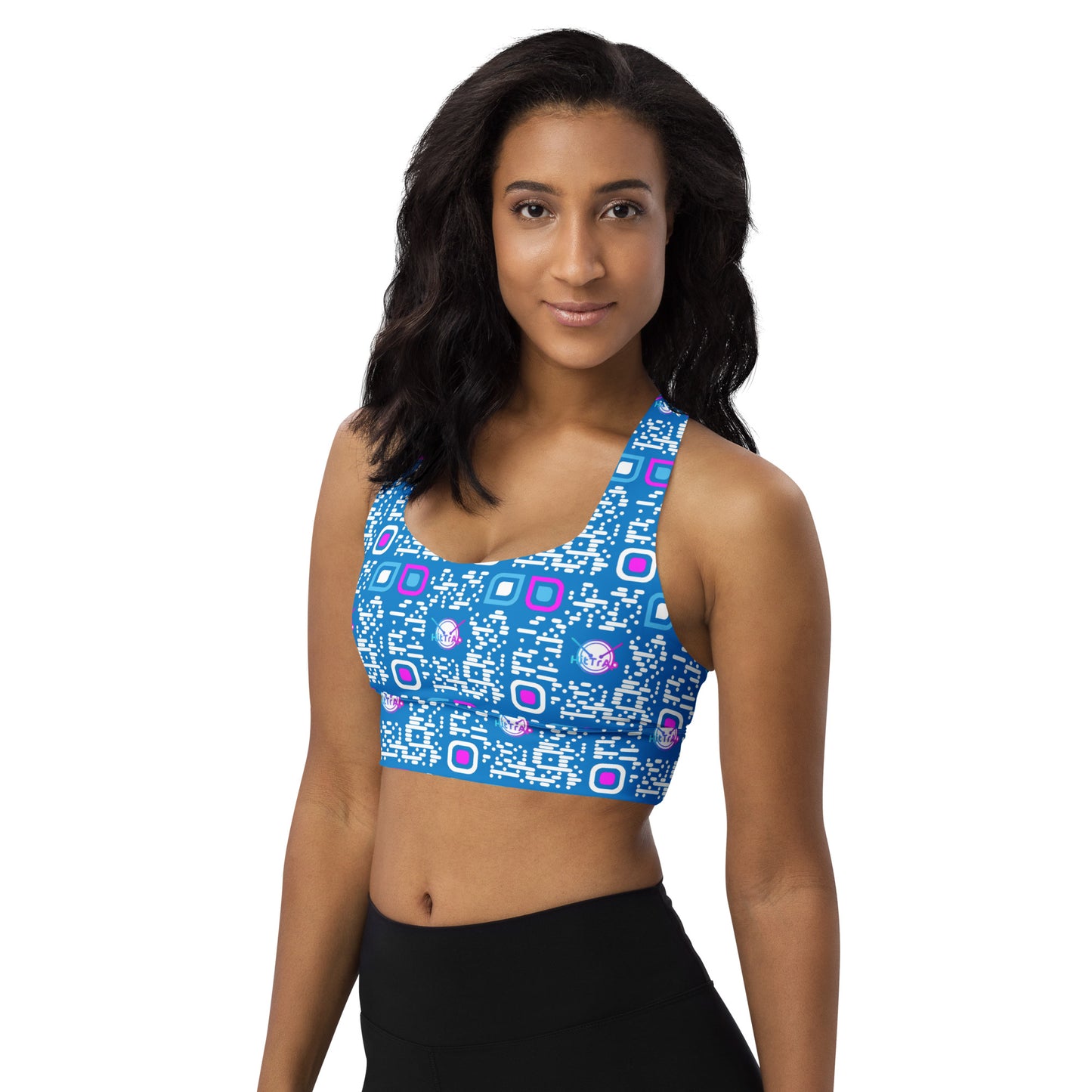 Longline sports bra (Aqua, White QR)