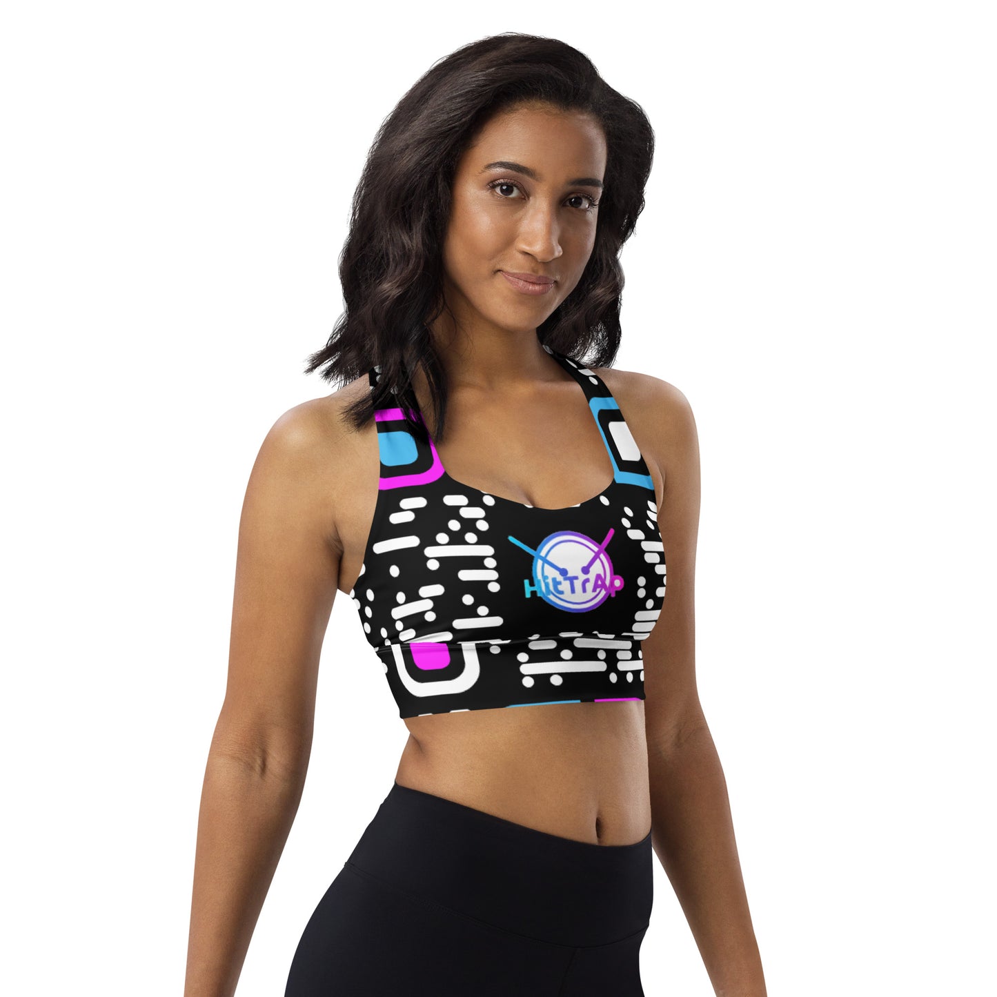 Longline sports bra (Black, White QR)