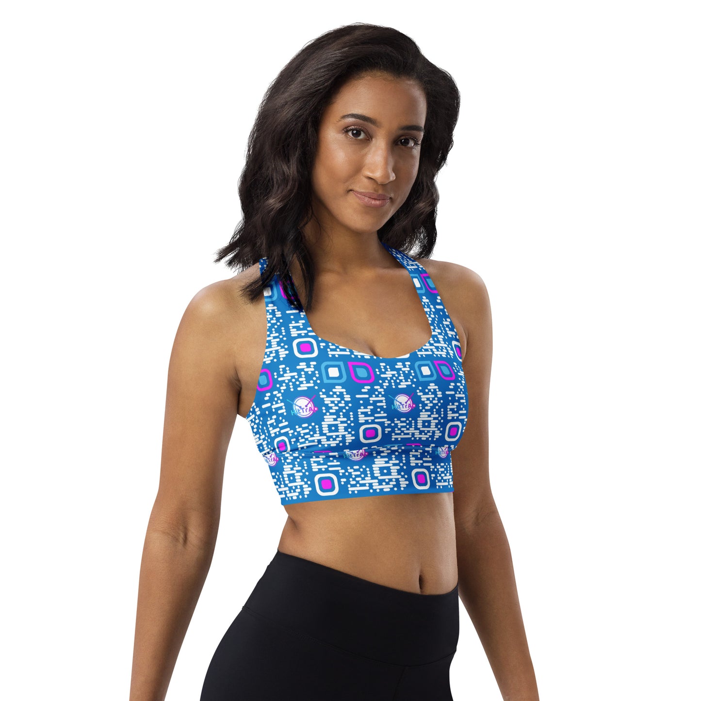 Longline sports bra (Aqua, White QR)