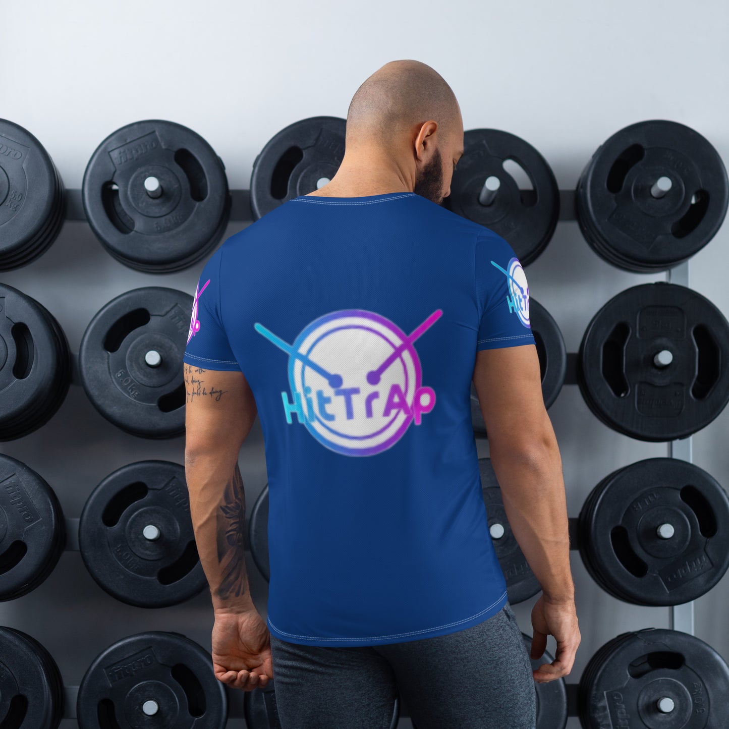 All-Over Print Men's Athletic T-shirt (Blue, White QR)