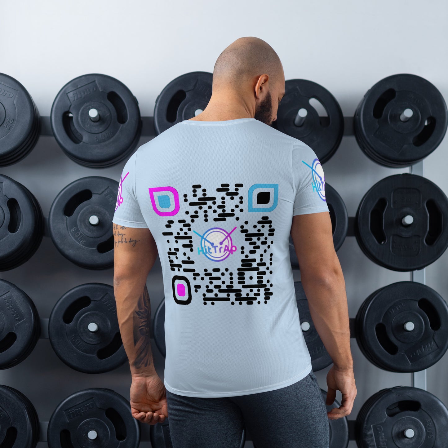 All-Over Print Men's Athletic T-shirt (Blue, Black QR)