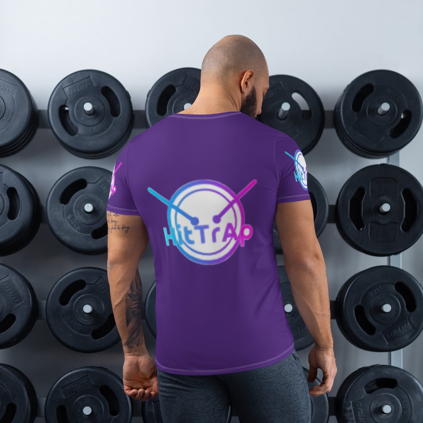 All-Over Print Men's Athletic T-shirt (Purple, White QR)