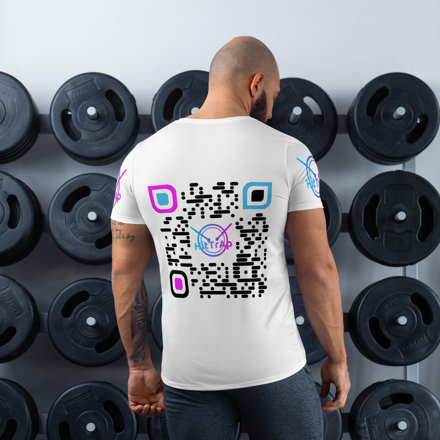 All-Over Print Men's Athletic T-shirt (White, Black QR)