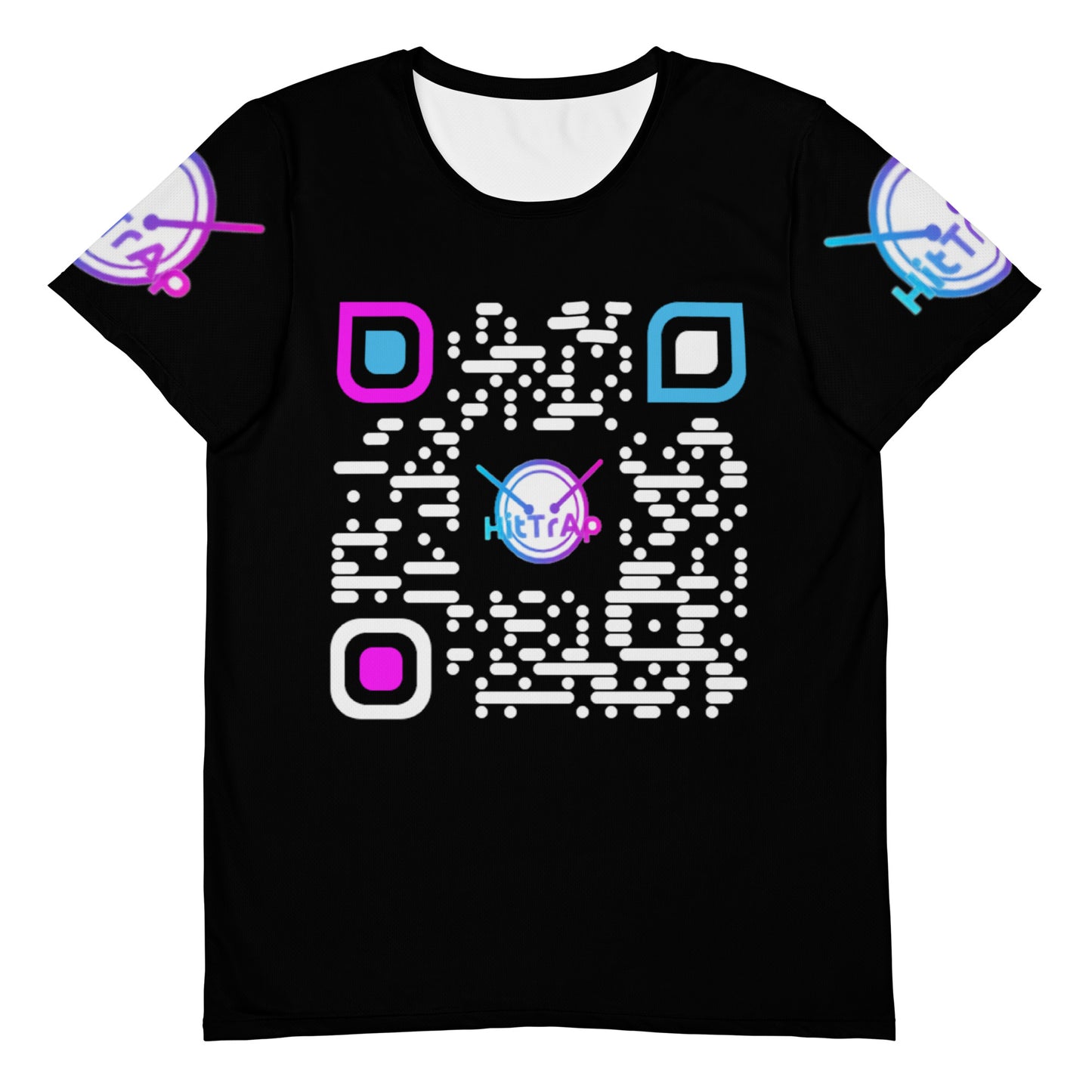 All-Over Print Men's Athletic T-shirt (Black, White QR)