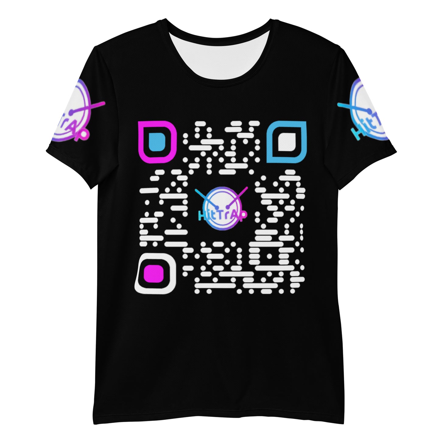 All-Over Print Men's Athletic T-shirt (Black, White QR)