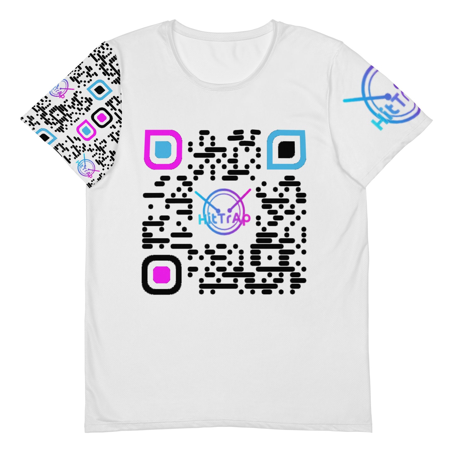All-Over Print Men's Athletic T-shirt (White, Black QR)