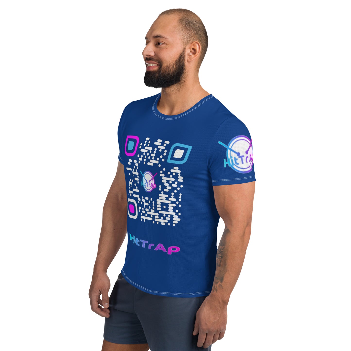 All-Over Print Men's Athletic T-shirt (Blue, White QR)