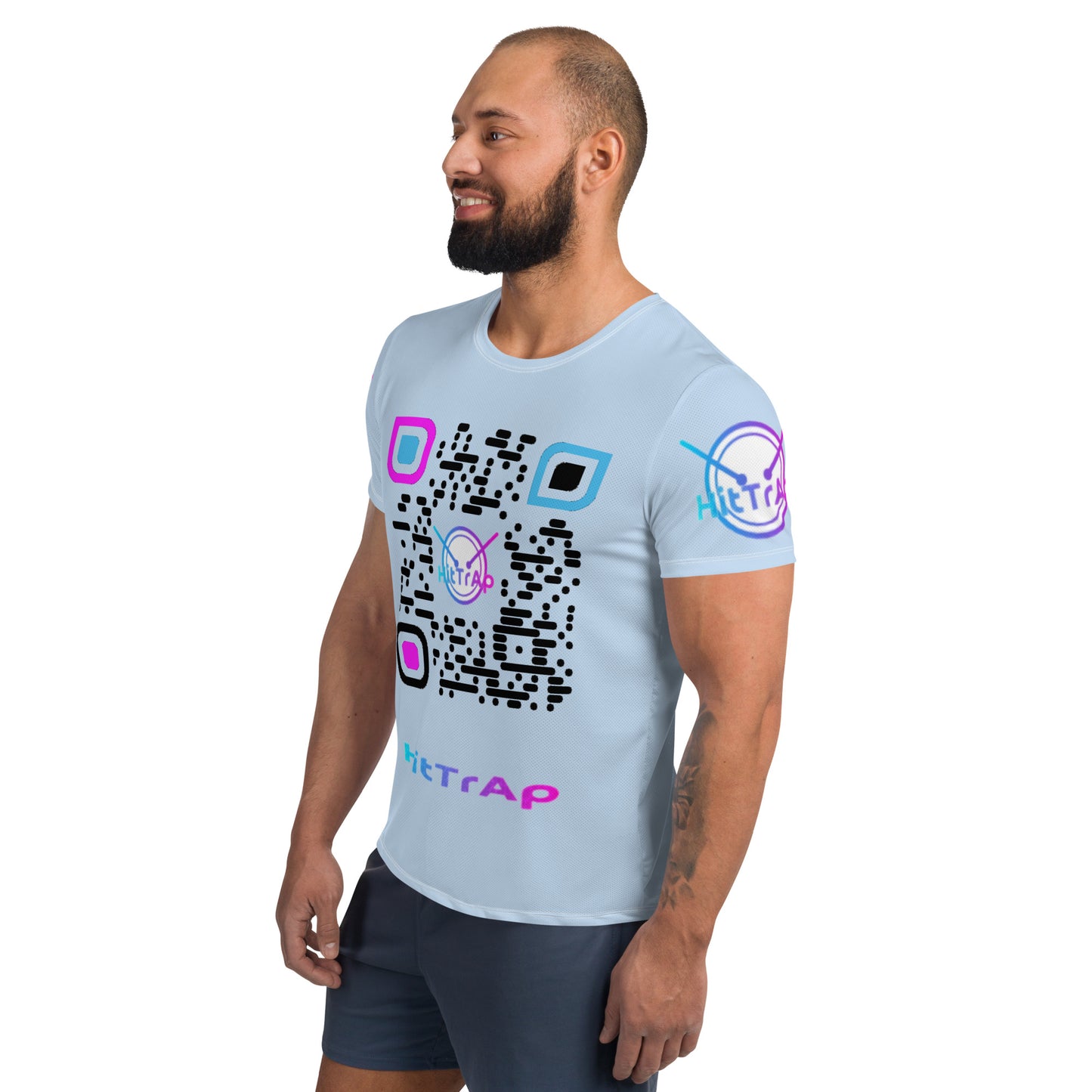 All-Over Print Men's Athletic T-shirt (Blue, Black QR)