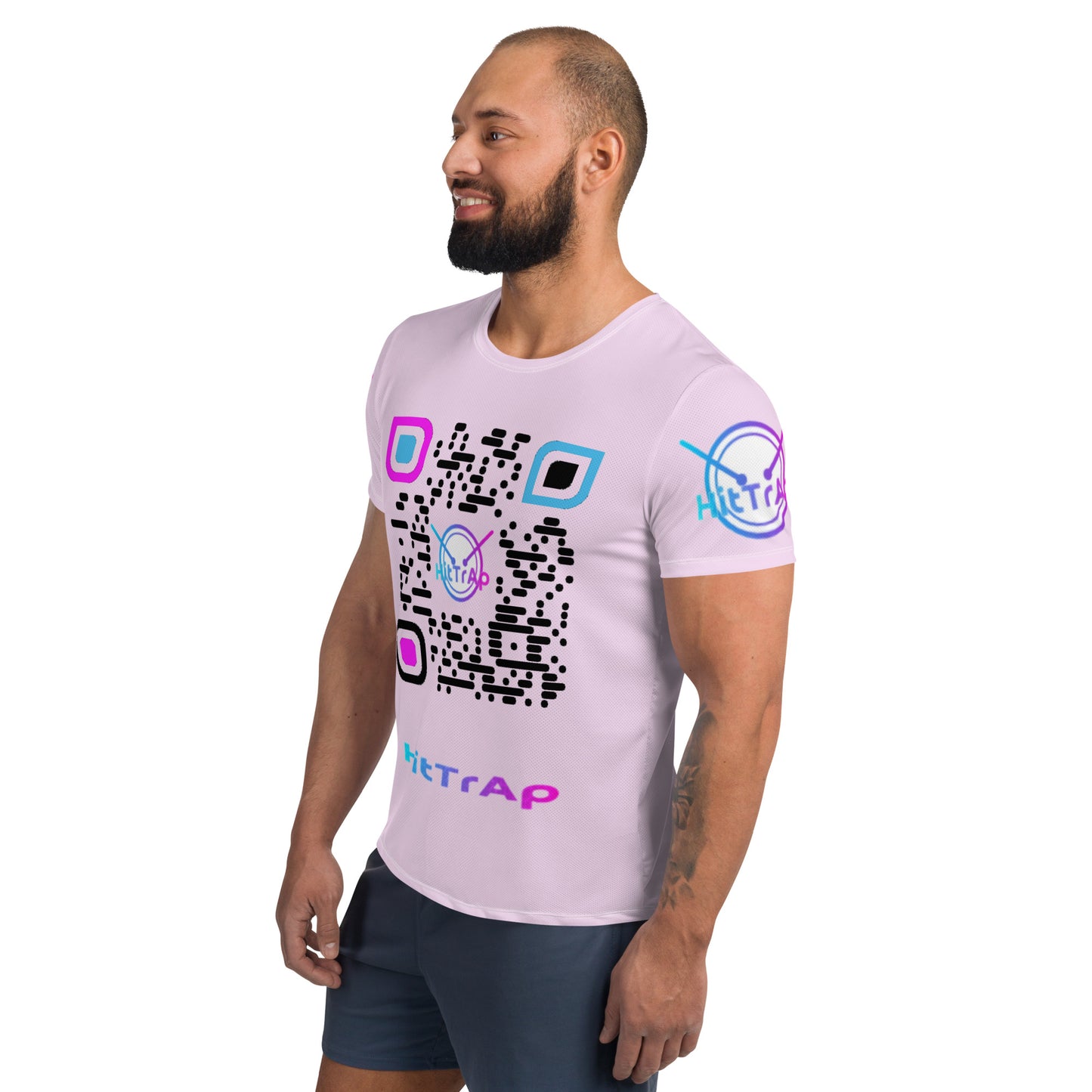 All-Over Print Men's Athletic T-shirt (Salmon, Black QR)