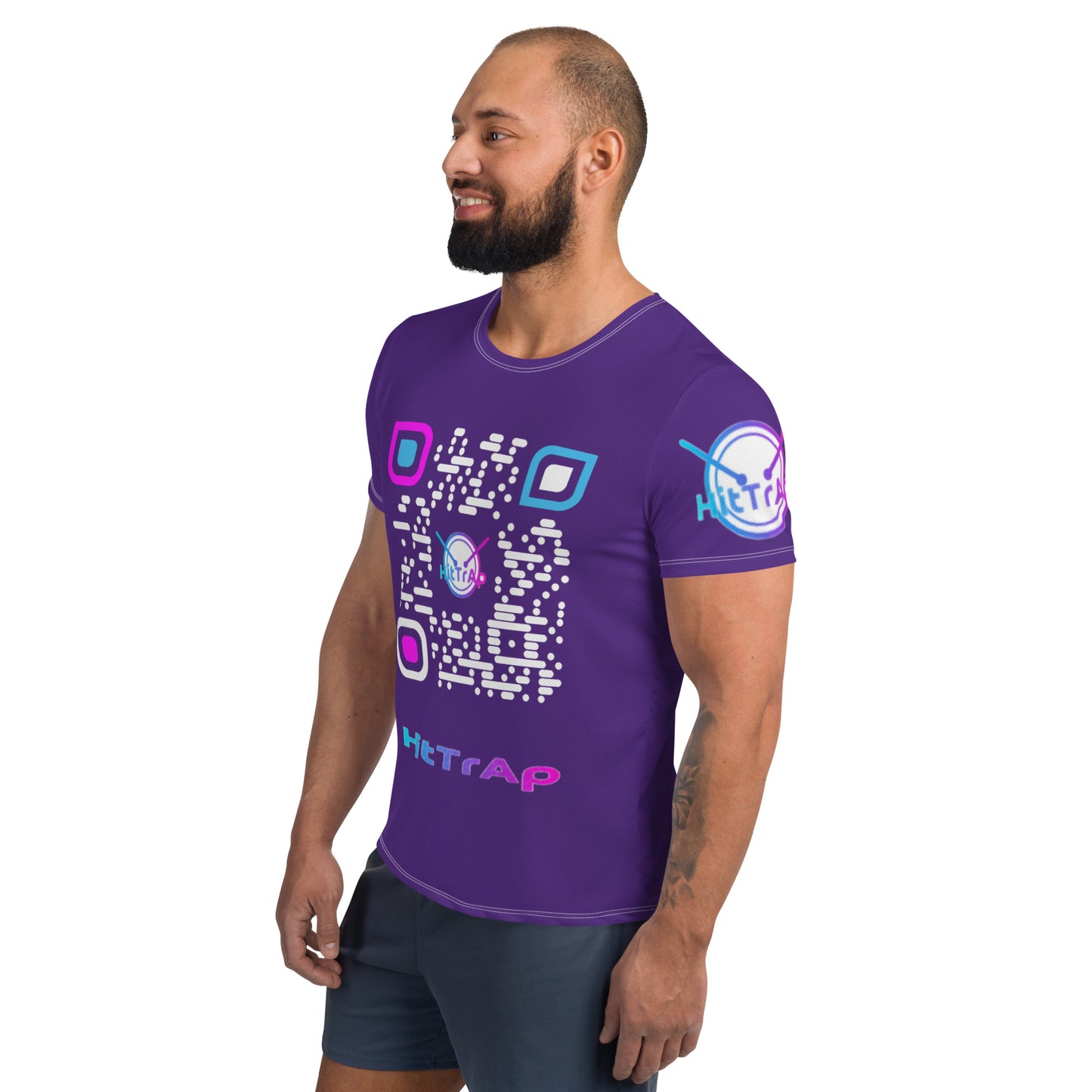 All-Over Print Men's Athletic T-shirt (Purple, White QR)