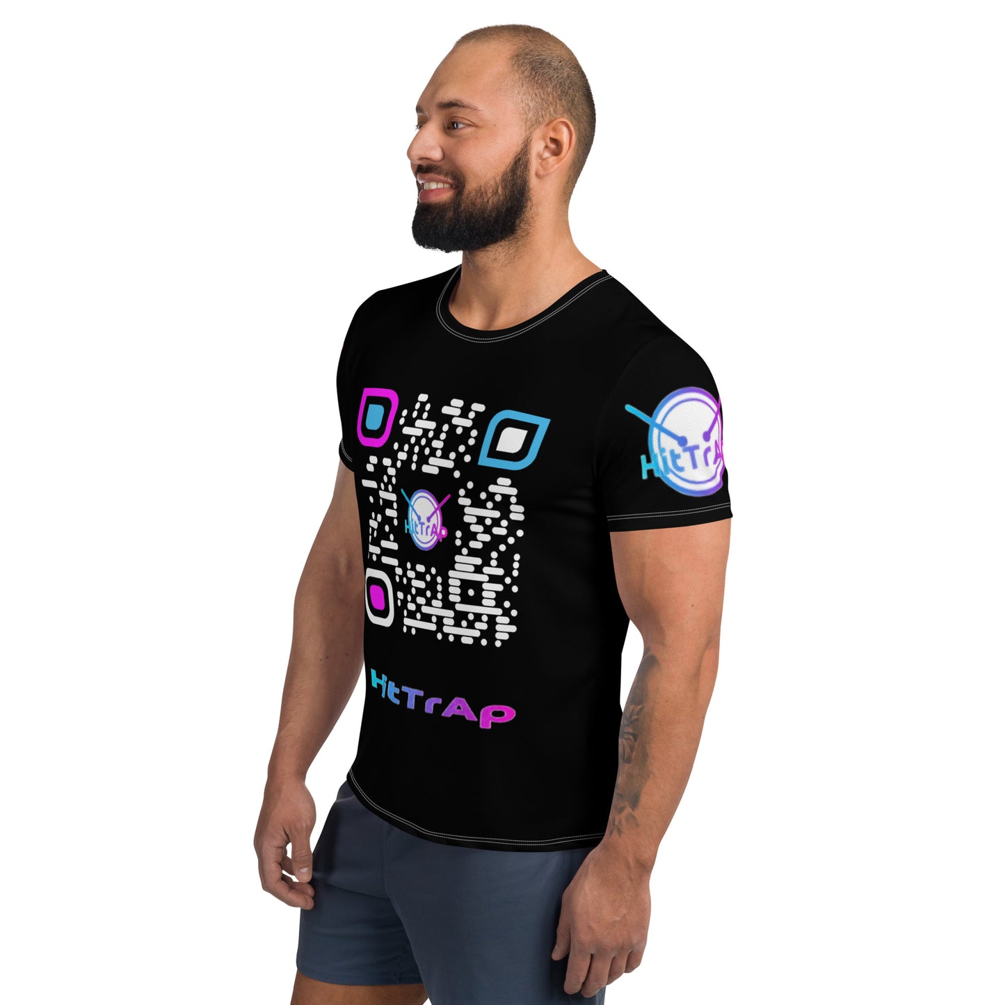 All-Over Print Men's Athletic T-shirt (Black, White QR)