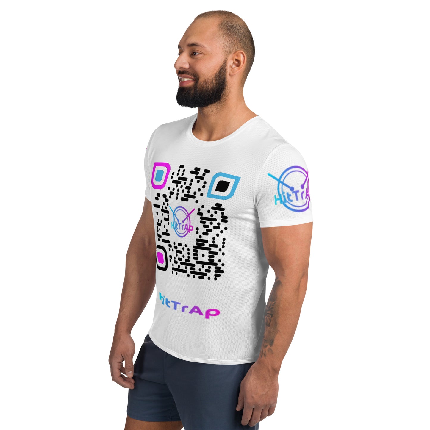 All-Over Print Men's Athletic T-shirt (White, Black QR)