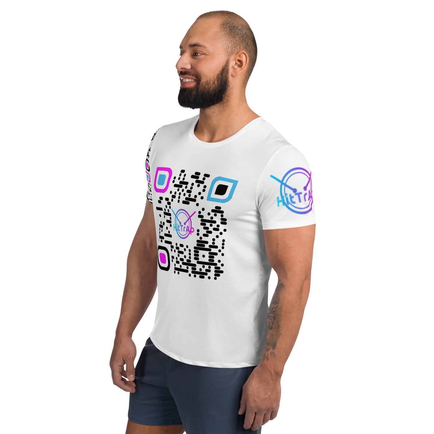 All-Over Print Men's Athletic T-shirt (White, Black QR)