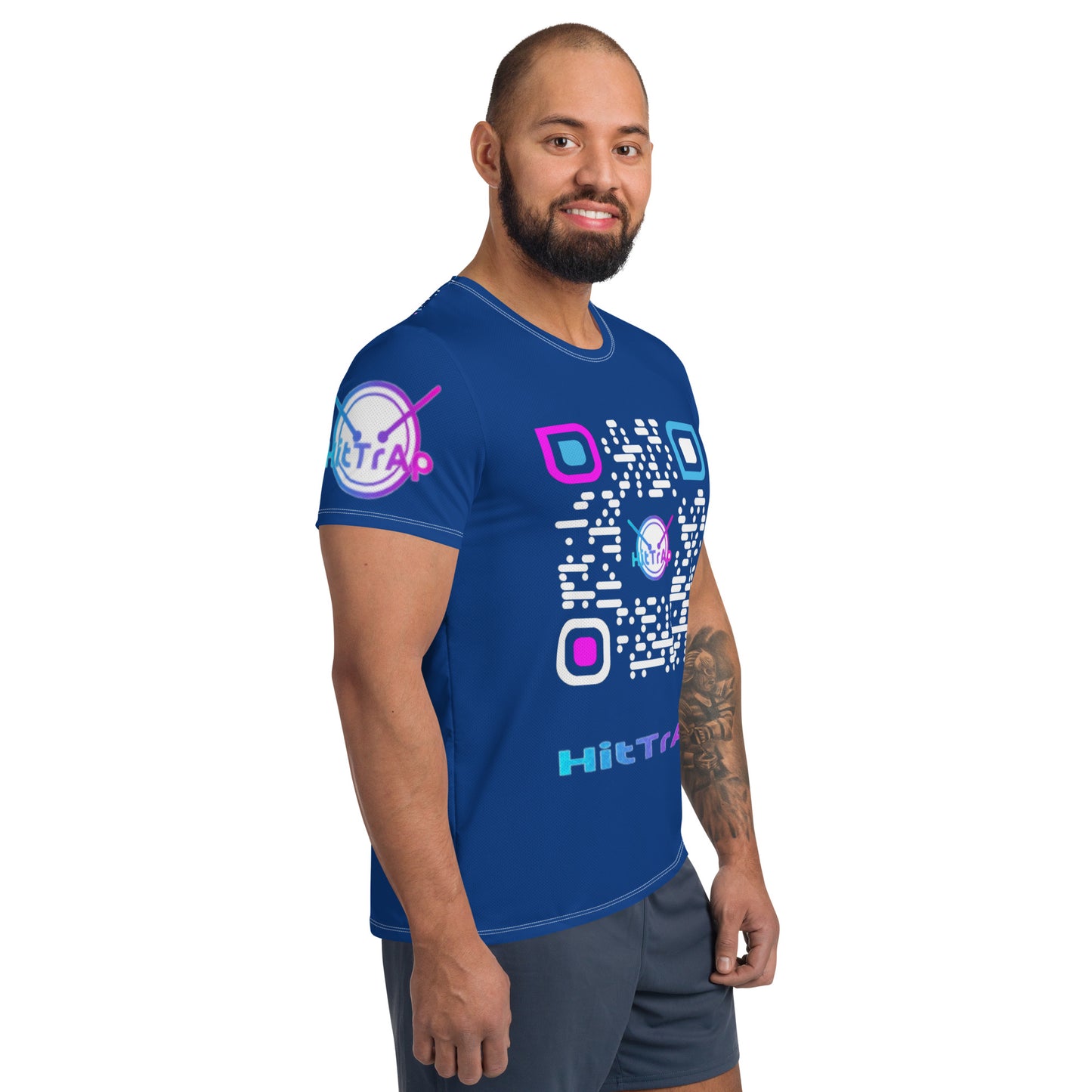 All-Over Print Men's Athletic T-shirt (Blue, White QR)