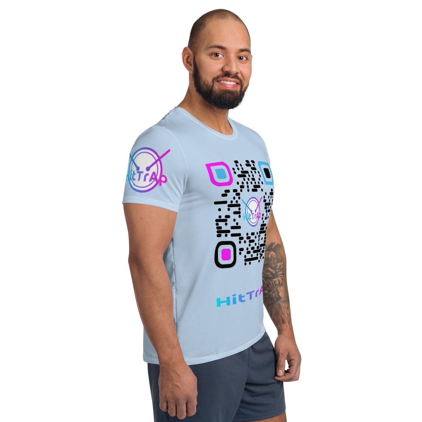 All-Over Print Men's Athletic T-shirt (Blue, Black QR)