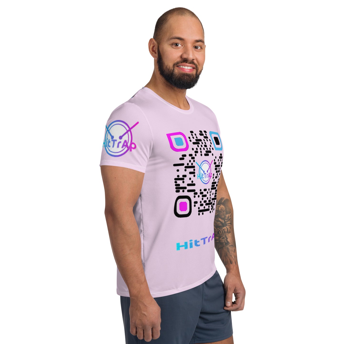 All-Over Print Men's Athletic T-shirt (Salmon, Black QR)