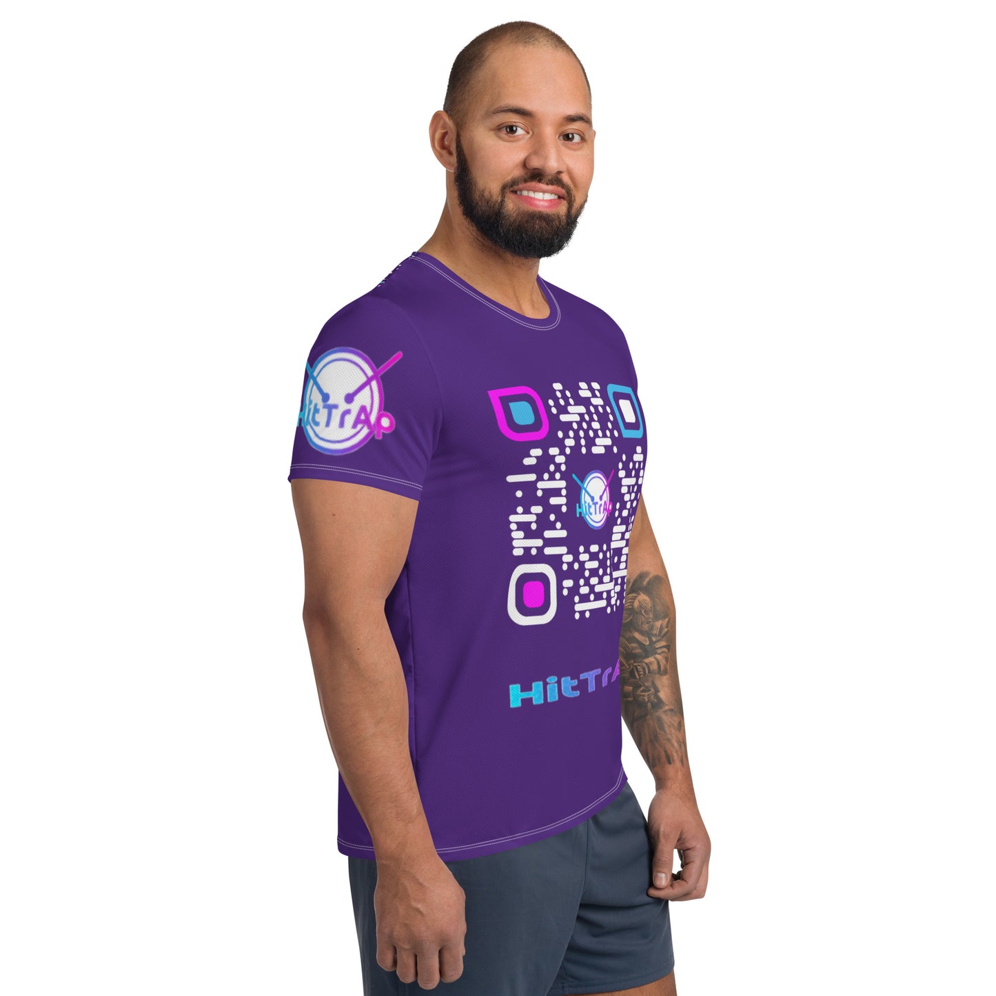 All-Over Print Men's Athletic T-shirt (Purple, White QR)