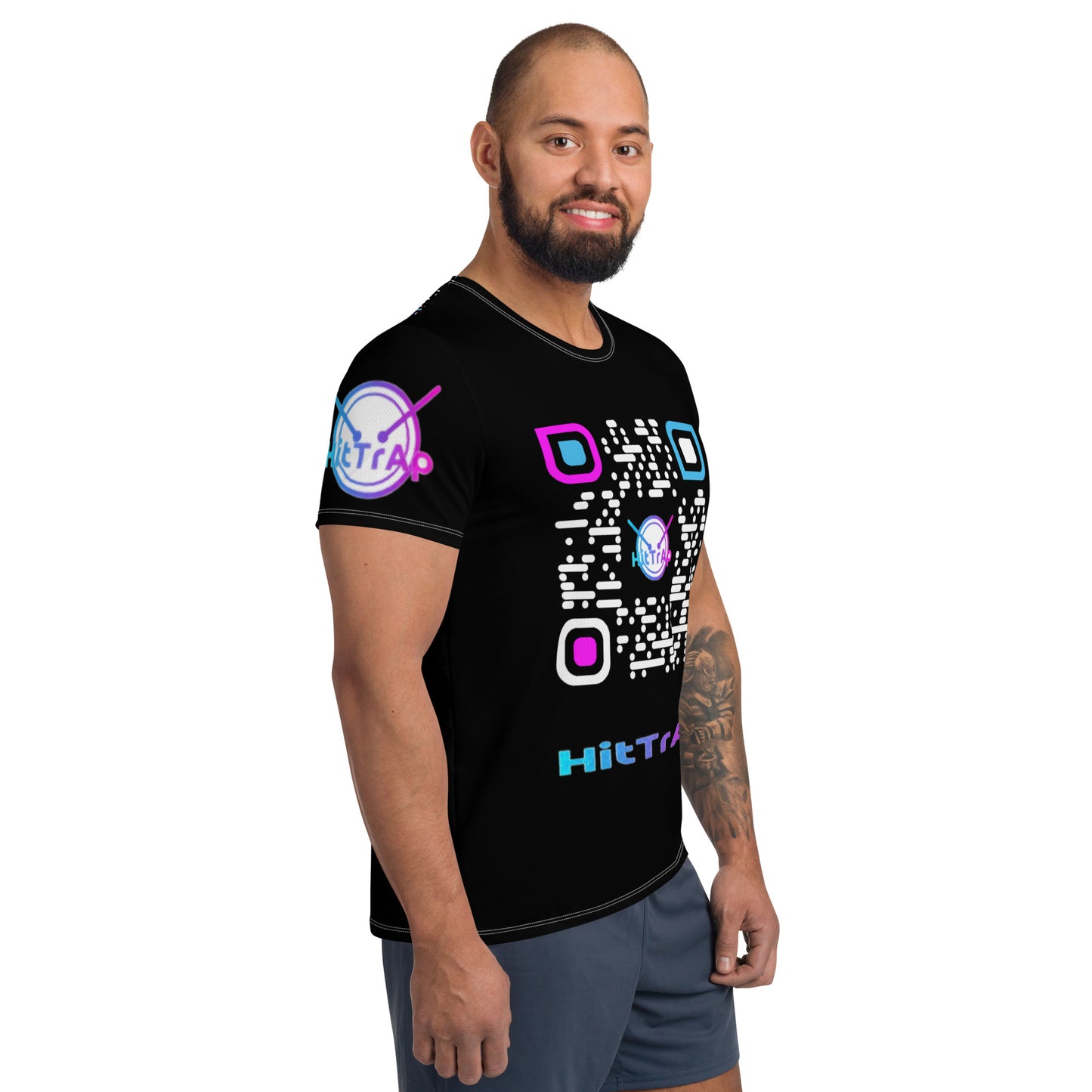 All-Over Print Men's Athletic T-shirt (Black, White QR)