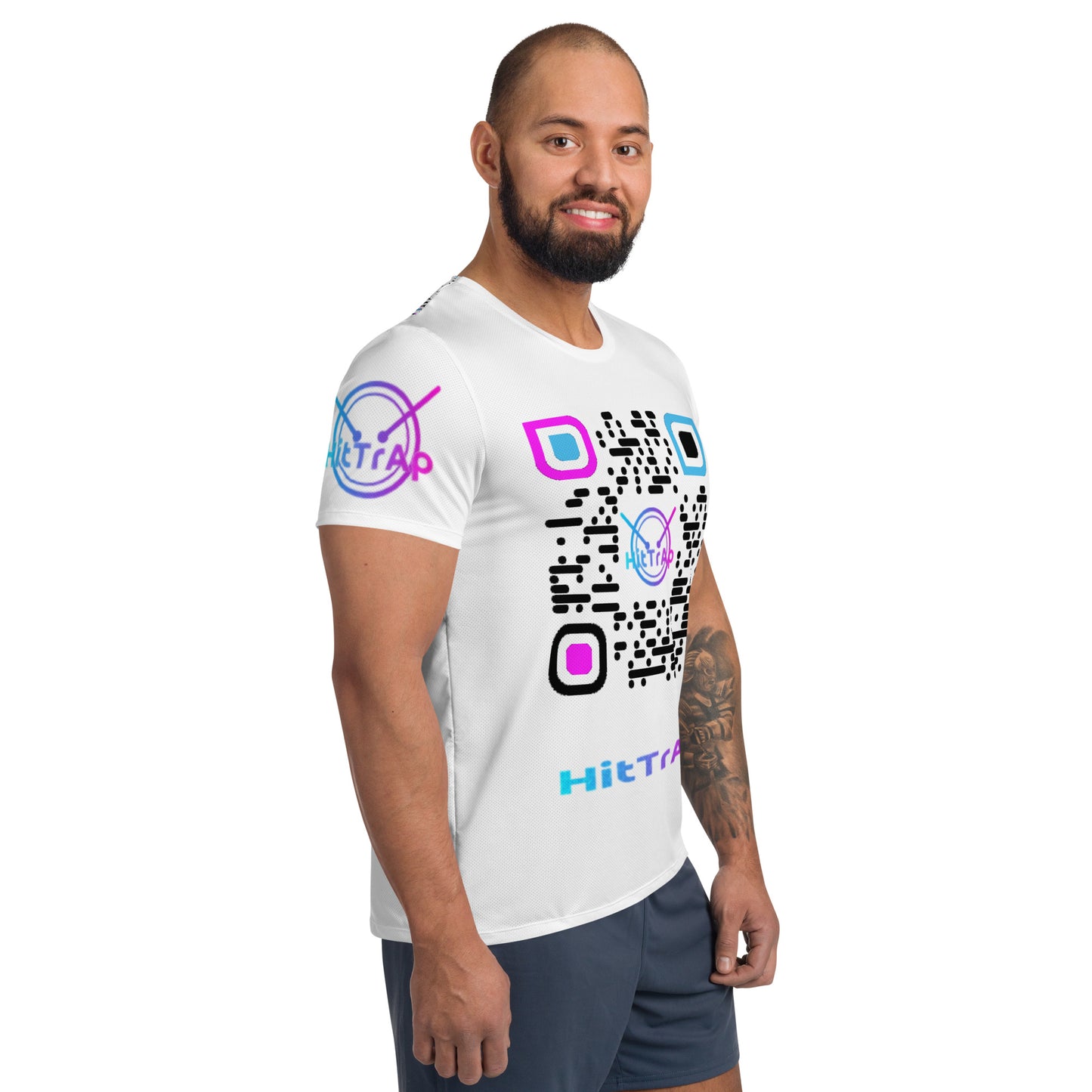 All-Over Print Men's Athletic T-shirt (White, Black QR)