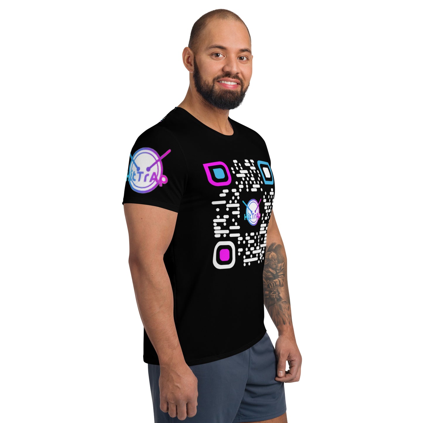 All-Over Print Men's Athletic T-shirt (Black, White QR)