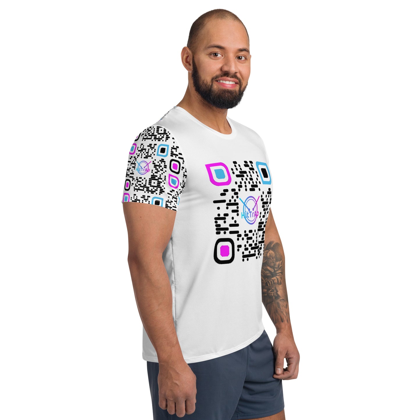 All-Over Print Men's Athletic T-shirt (White, Black QR)
