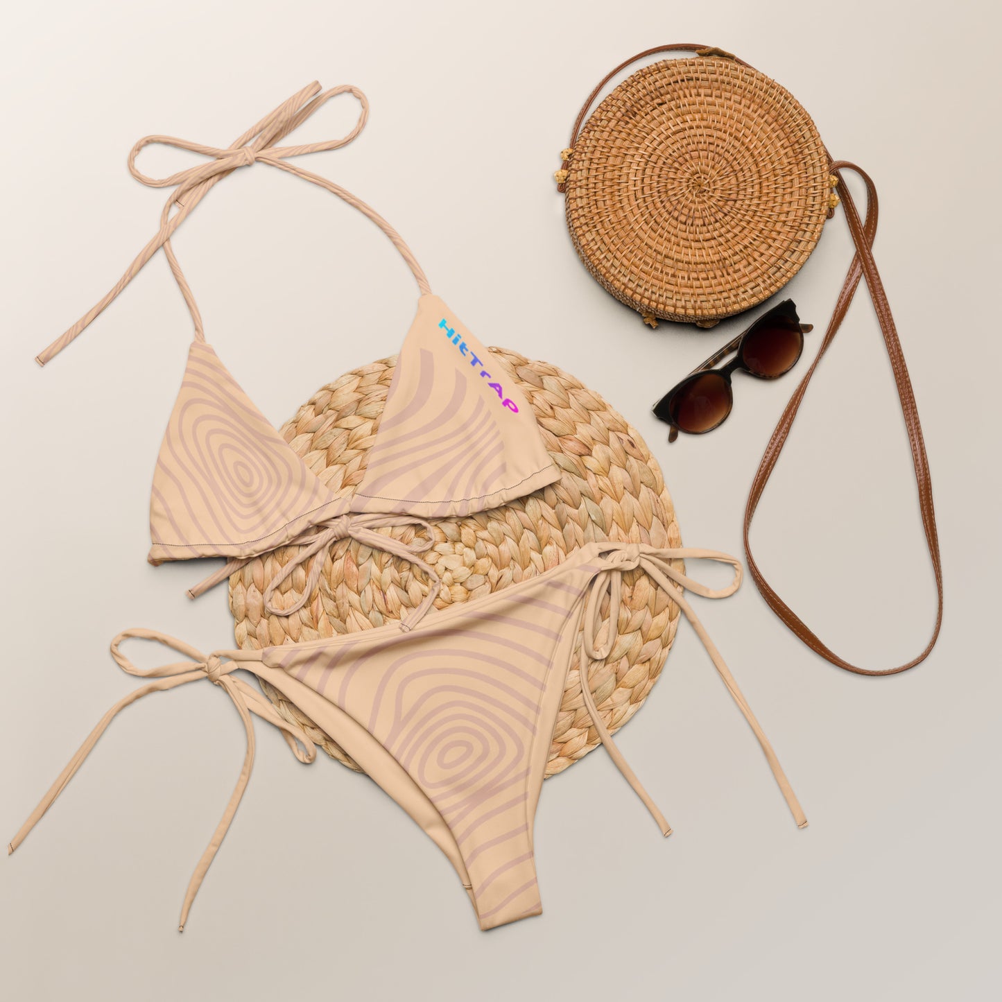 All-over print recycled string bikini (Vanilla Wave)