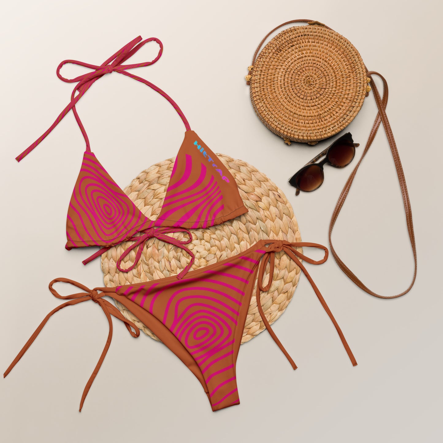 All-over print recycled string bikini (Pink Wave)