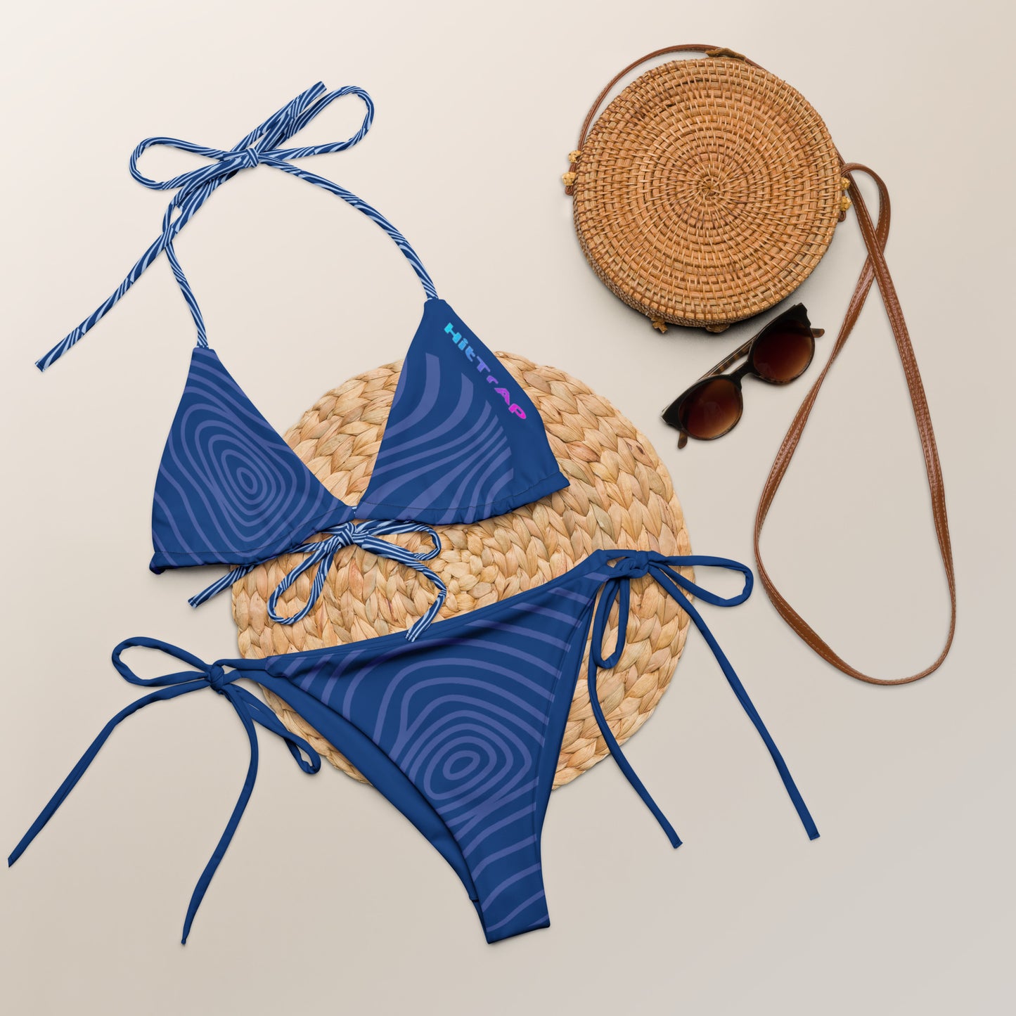 All-over print recycled string bikini (Blue Wave)