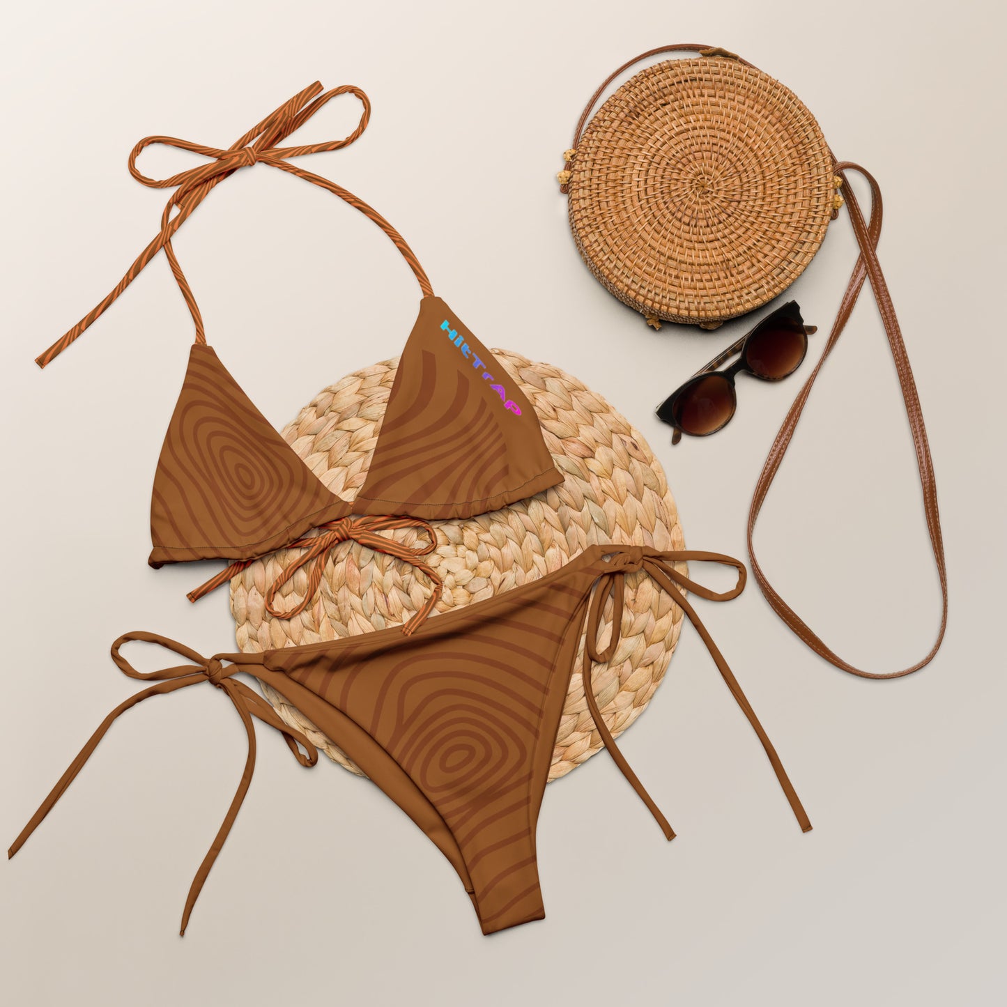 All-over print recycled string bikini (Chocolate Wave)