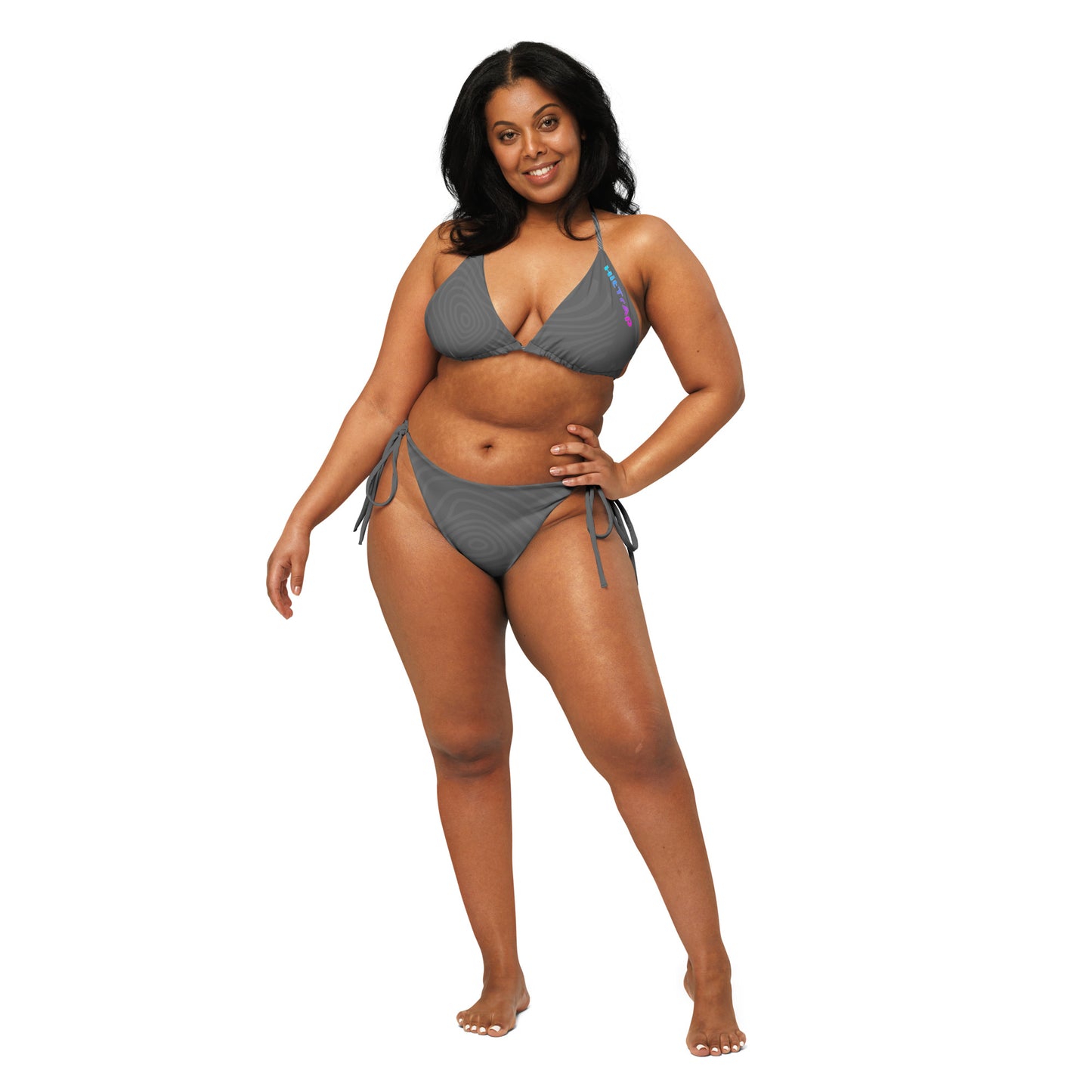 All-over print recycled string bikini (Gray Wave)