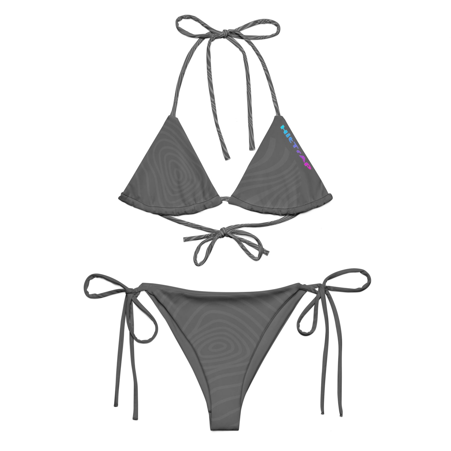 All-over print recycled string bikini (Gray Wave)