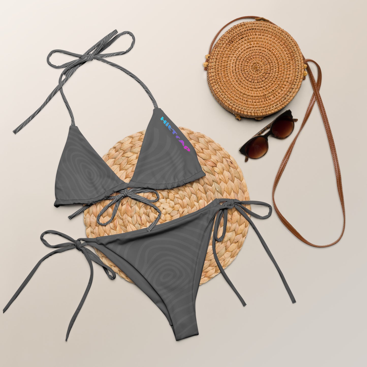 All-over print recycled string bikini (Gray Wave)