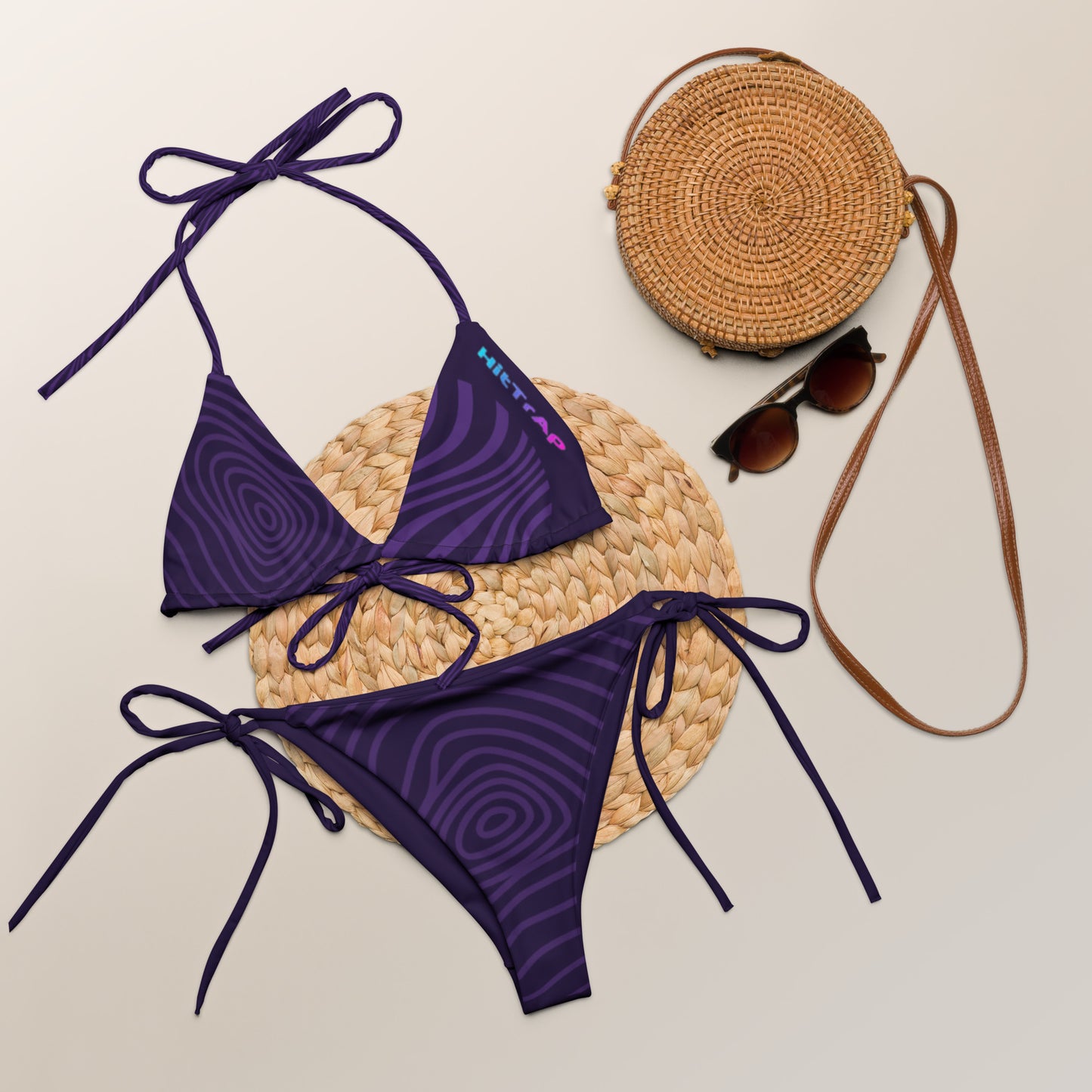 All-over print recycled string bikini (Purple Wave)