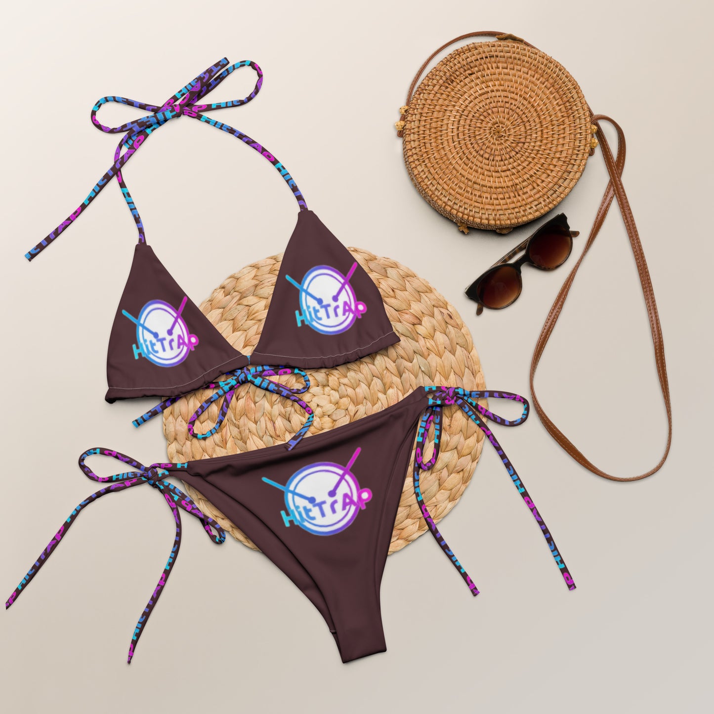 All-over print recycled string bikini (Chocolate TrAp)
