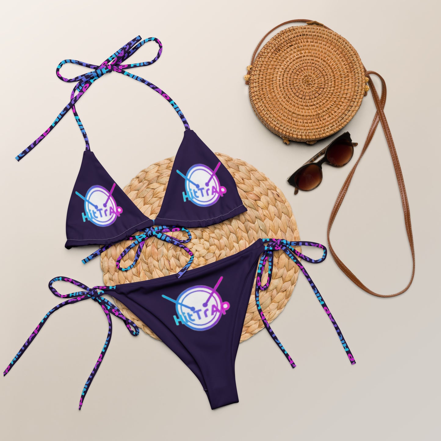 All-over print recycled string bikini (Purple TrAp)