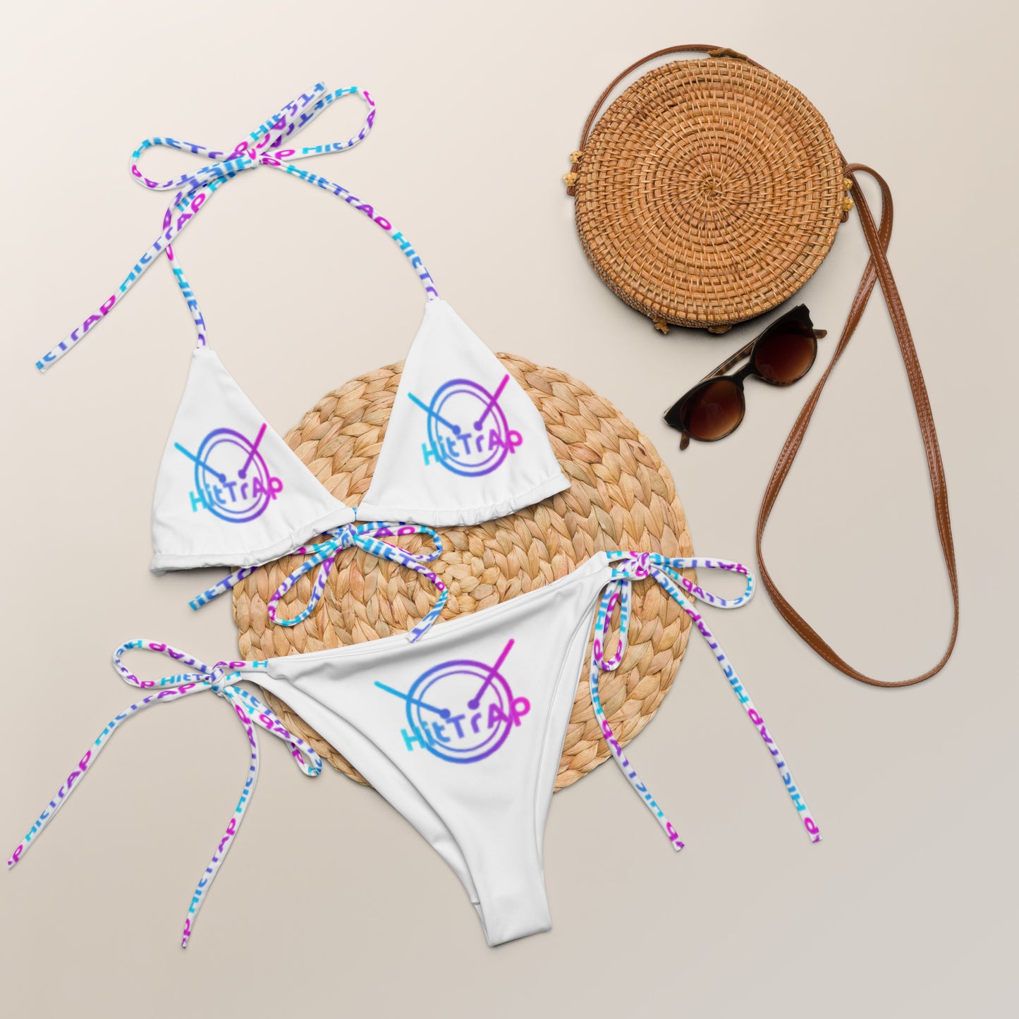 All-over print recycled string bikini (White TrAp)