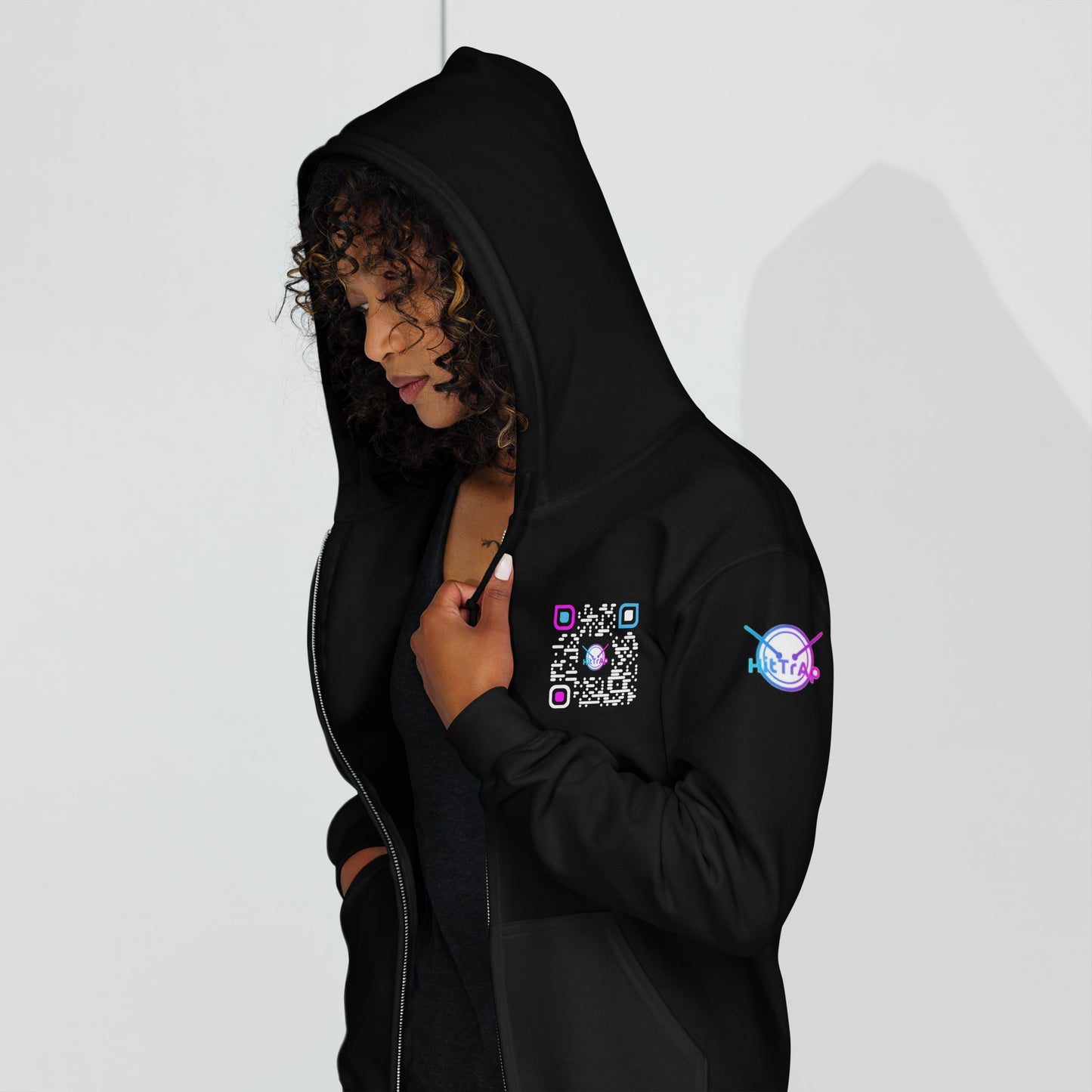 HitTrAp WhiteQR heavy zip hoodie