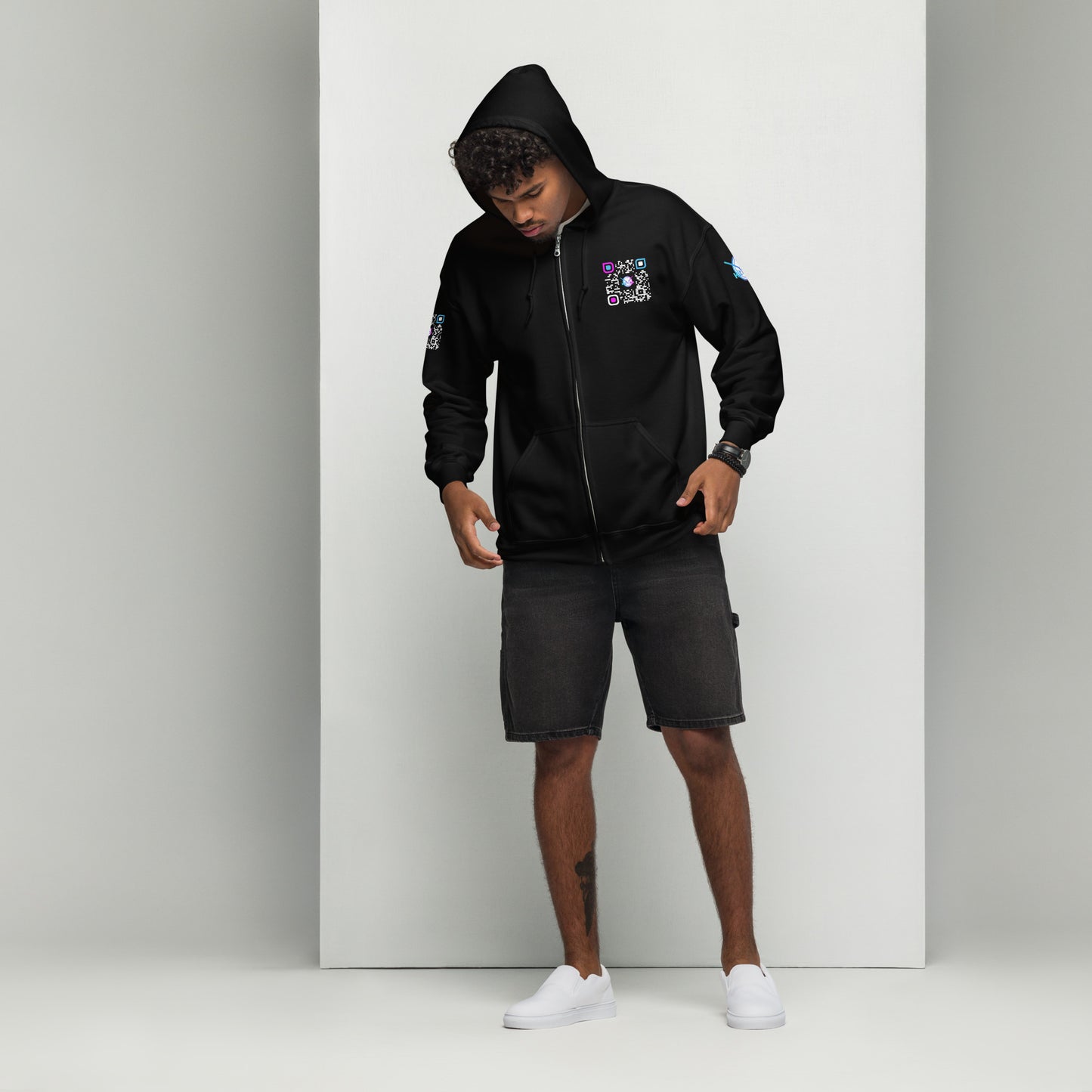 HitTrAp WhiteQR heavy zip hoodie