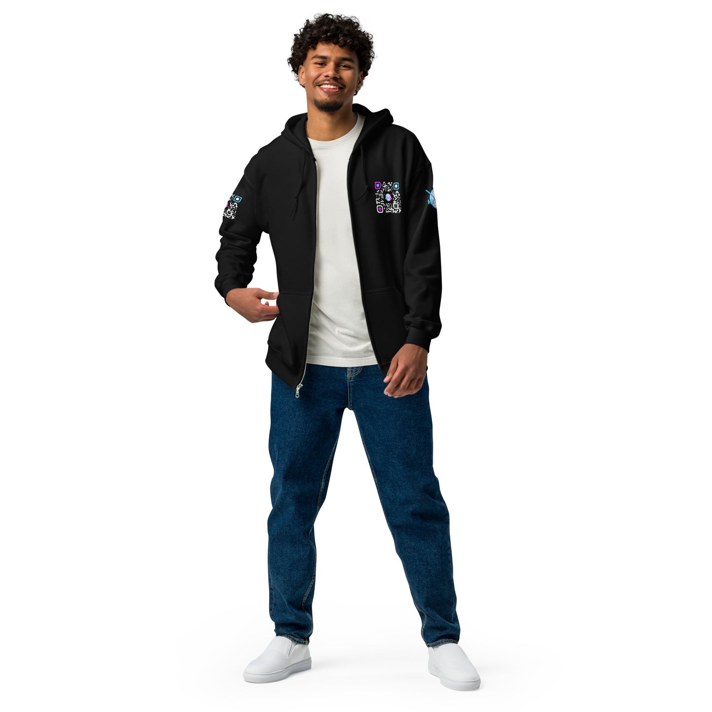 HitTrAp WhiteQR heavy zip hoodie
