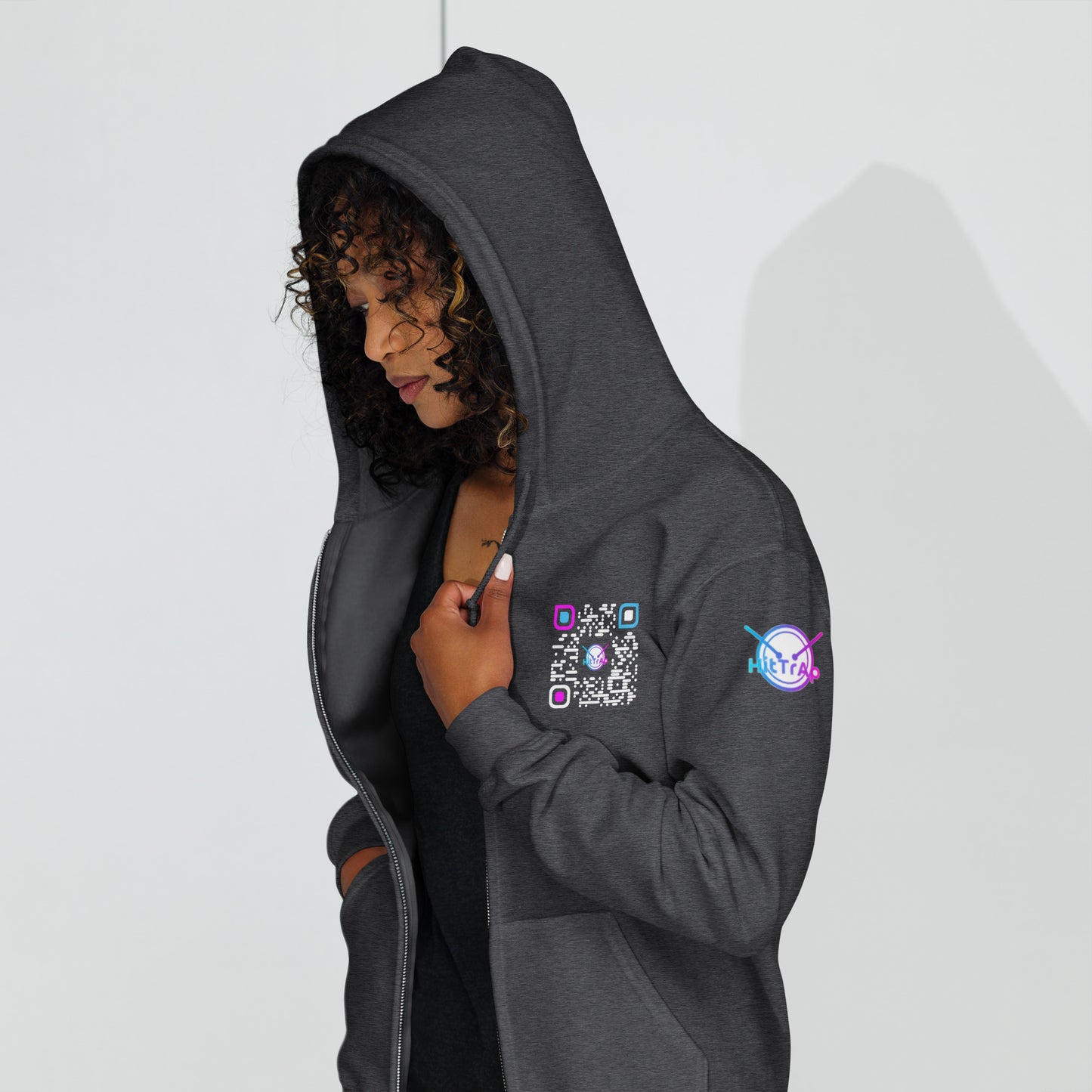 HitTrAp WhiteQR heavy zip hoodie