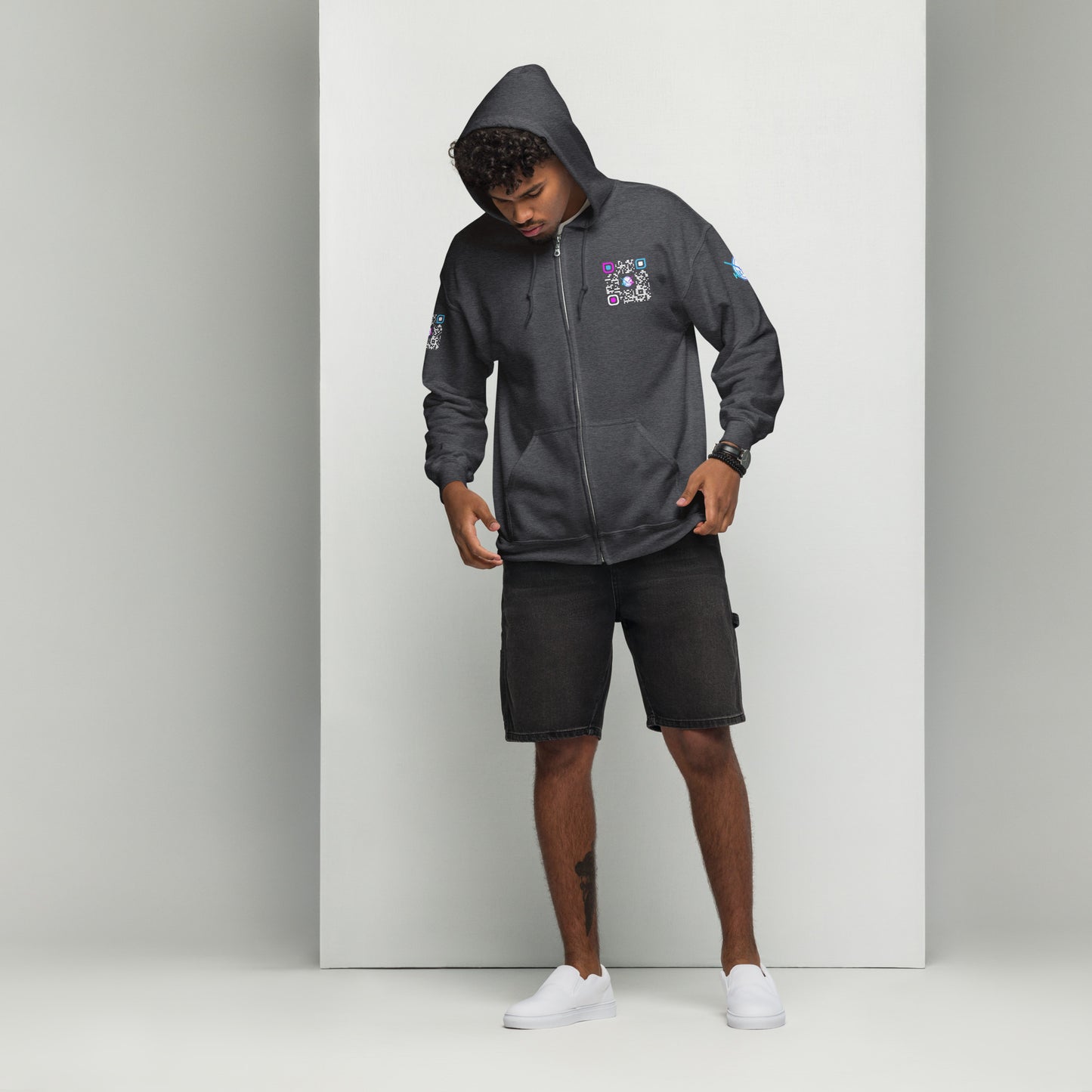 HitTrAp WhiteQR heavy zip hoodie