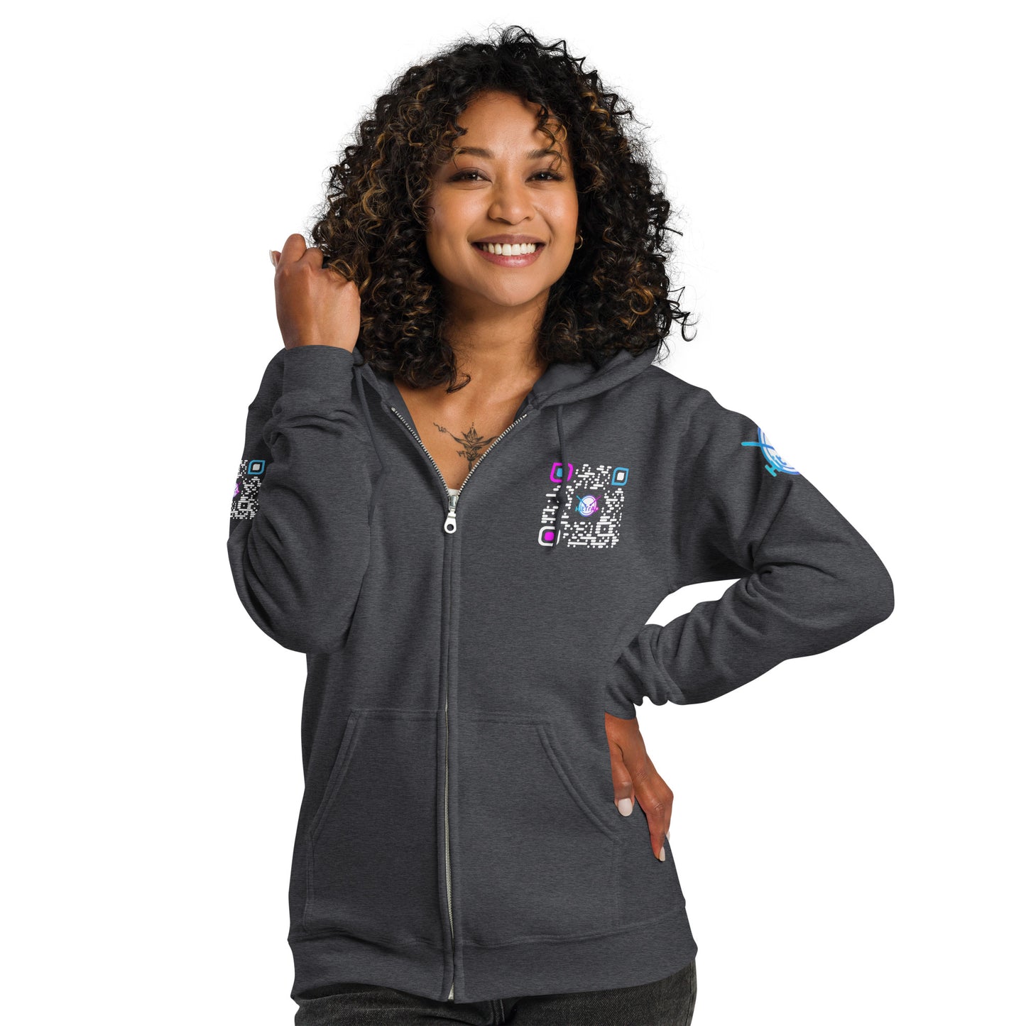 HitTrAp WhiteQR heavy zip hoodie