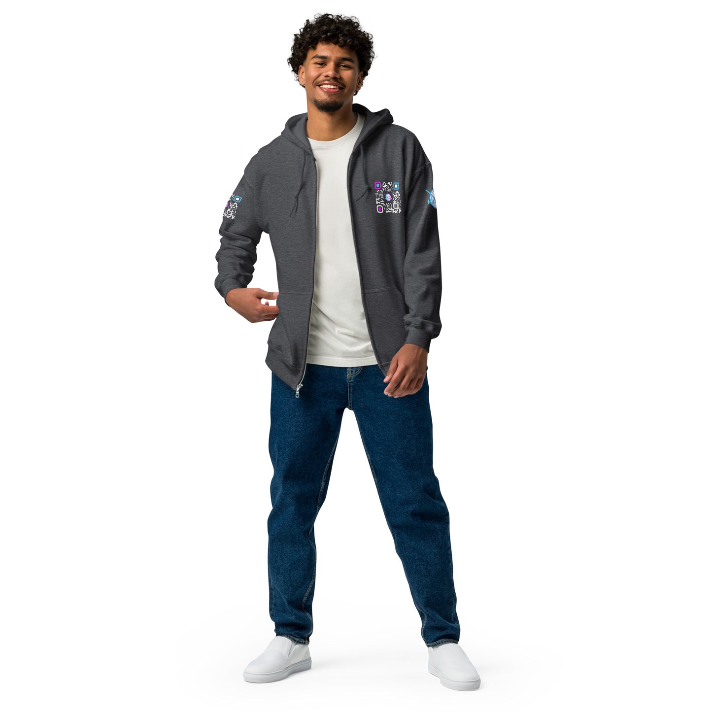 HitTrAp WhiteQR heavy zip hoodie